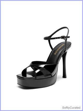 Women's Platform Stiletto High Heel Sandals Square Toe Ankle Strap